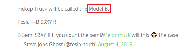 特斯拉纯电动皮卡或将命名为Model B？