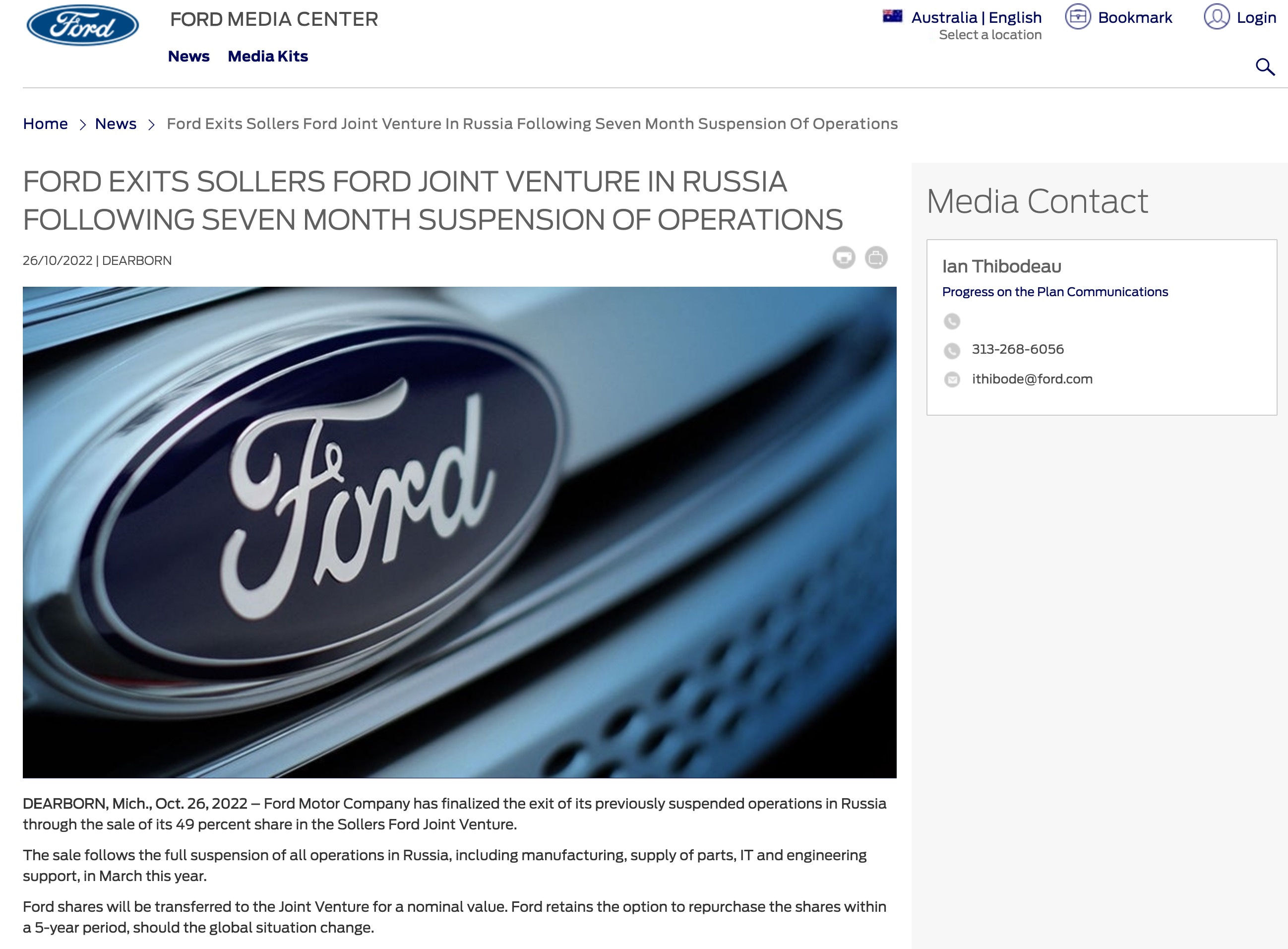 停产7个月后，福特宣布退出俄罗斯